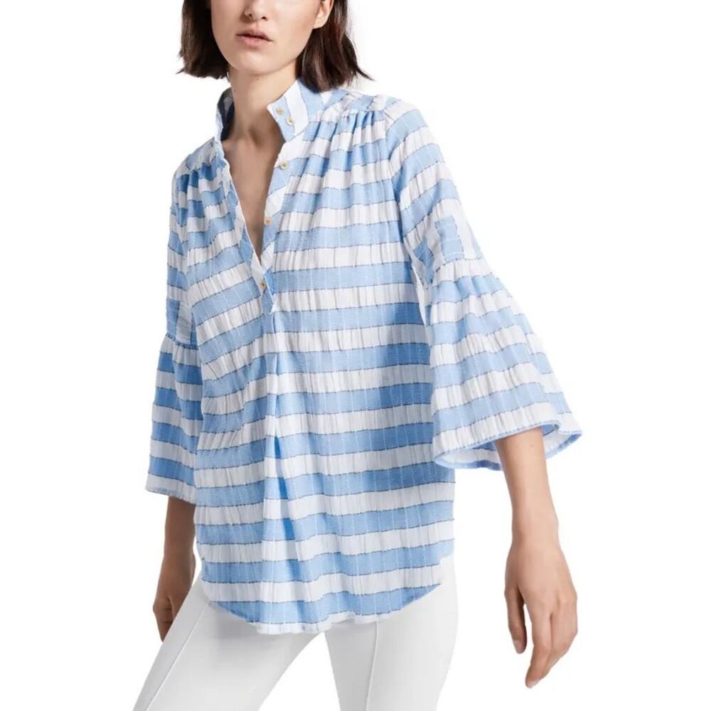 Smythe Trumpet Sleeve Tunic Blue White Stripe Flare Sleeve Size‎ Small Chic Sexy